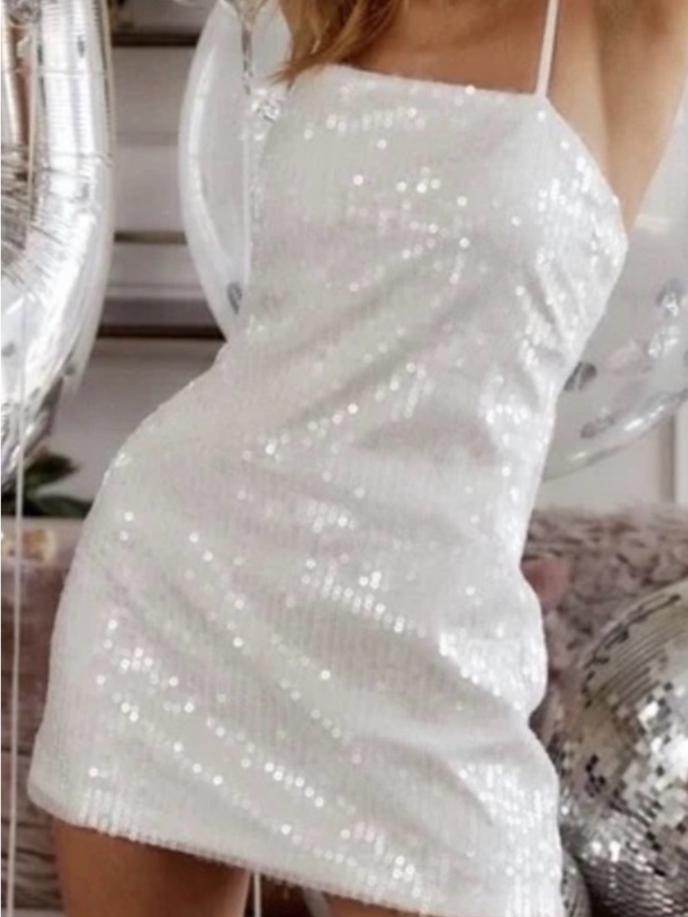 White Sequin Slip Dress - 12th Tribe
